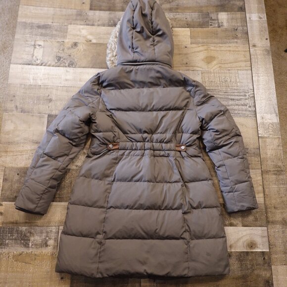 Lauren Ralph Lauren Down Puffer Coat Women’s Large Taupe Hooded Faux Fur - Picture 11 of 16